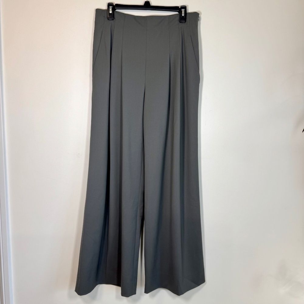 Lafayette 148 Virgin Wool Pleated Wide Leg Trouser Dress Pants - Grey | Size 8